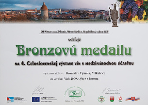Bronzová medaile - Vínna cesta Záhorie